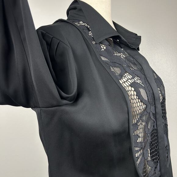 NWOT Diane Von Furstenberg Lucia Lace Trimmed Silk Tunic Top Black Womens 10 - Picture 7 of 13